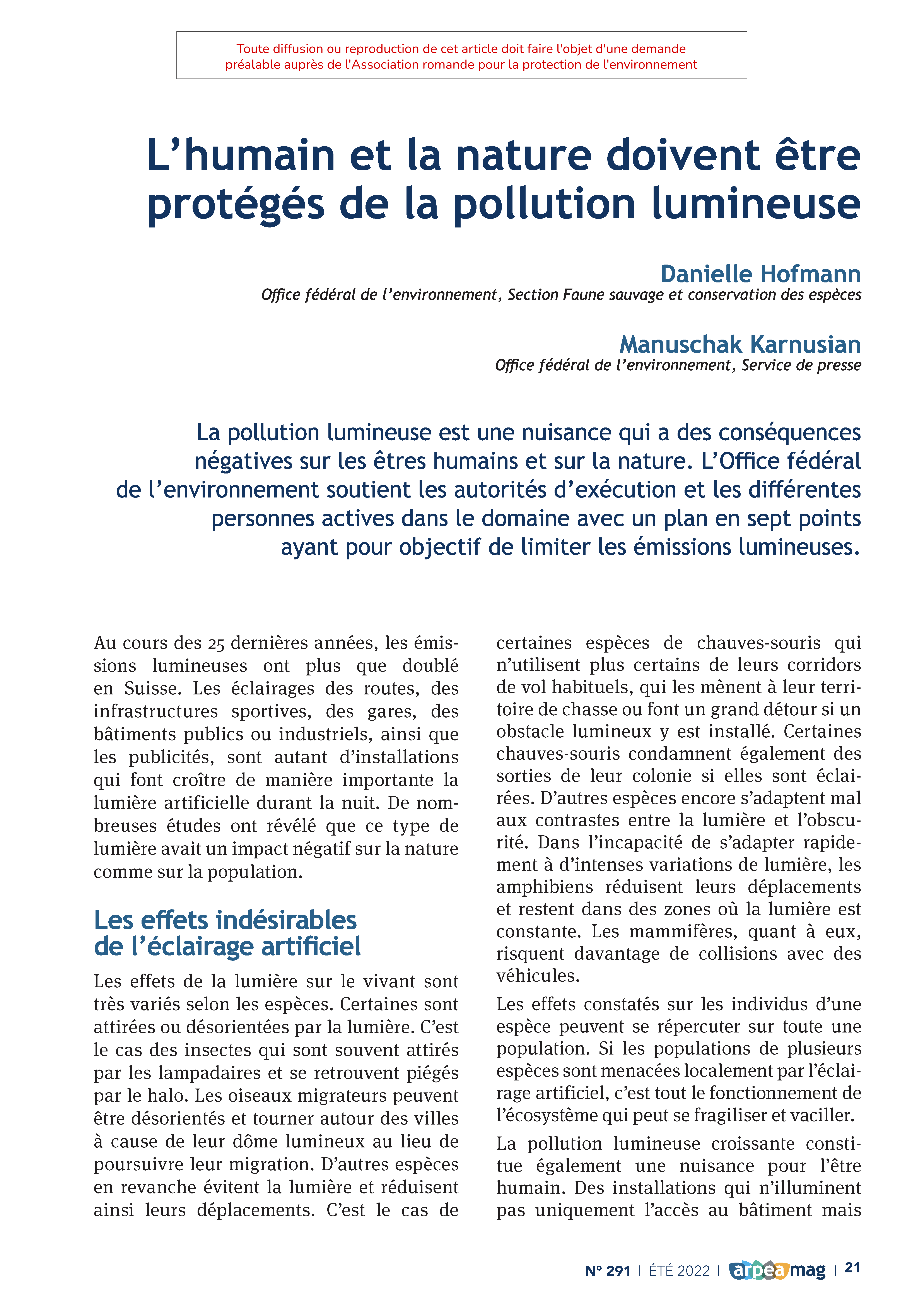 L’humain et la nature doivent être protégés de la pollution lumineuse