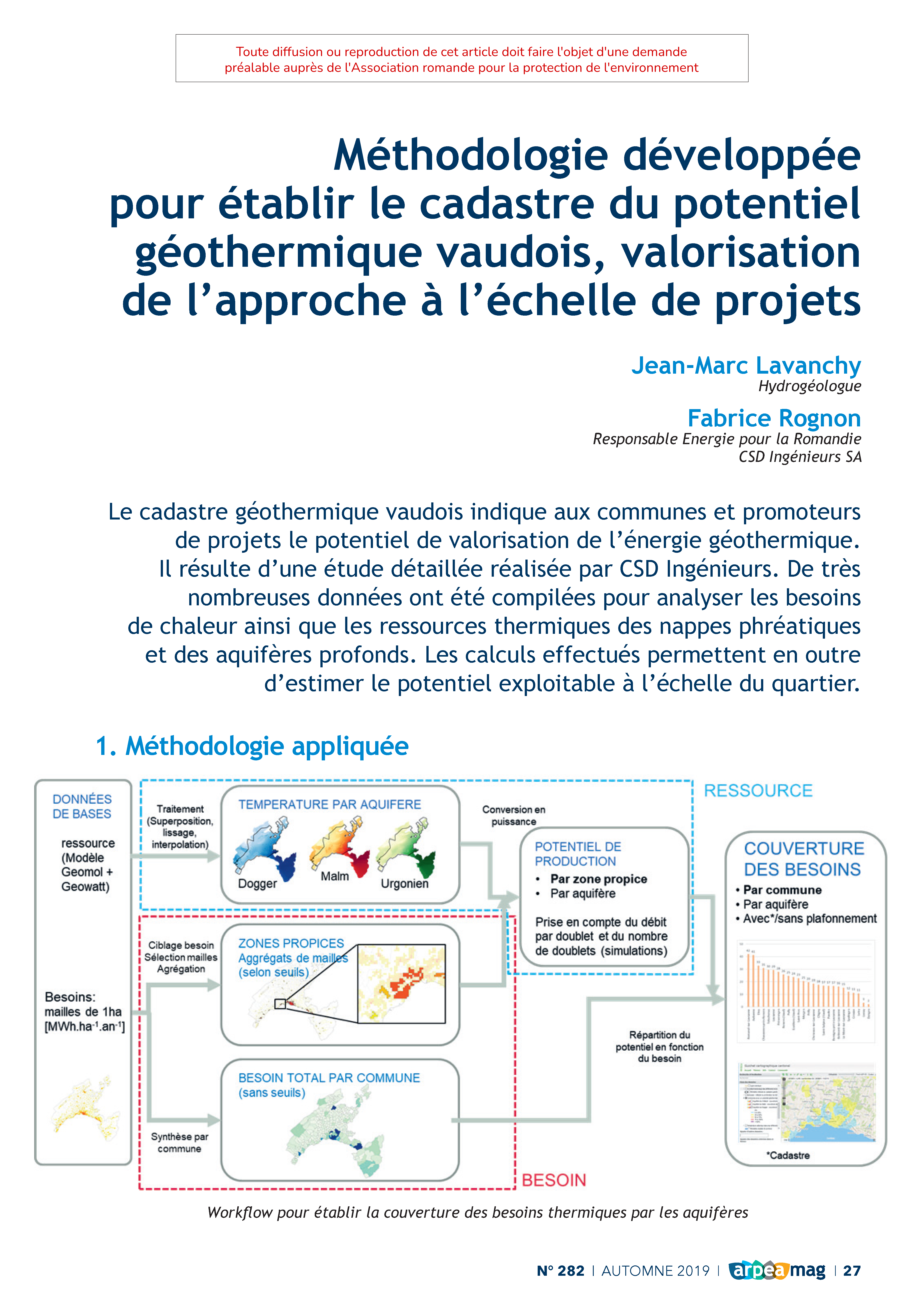 Méthodologie développée pour établir le cadastre du potentiel géothermique vaudois, valorisation de l’approche à l’échelle de projets