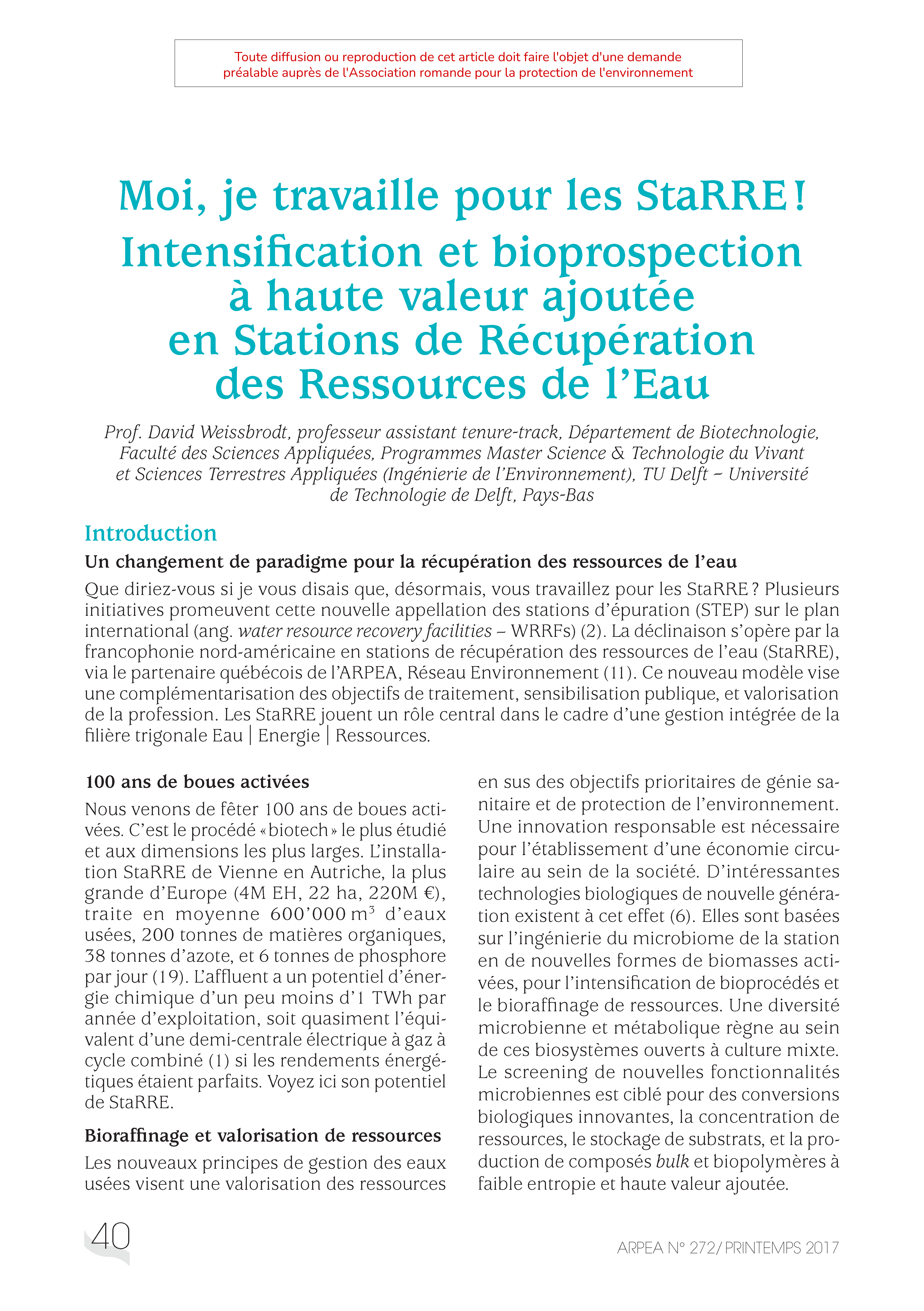 Moi, je travaille pour les STARRE ! Intensification et bioprospection à haute valeur ajoutée en Stations de Récupération des Ressources de l’Eau
