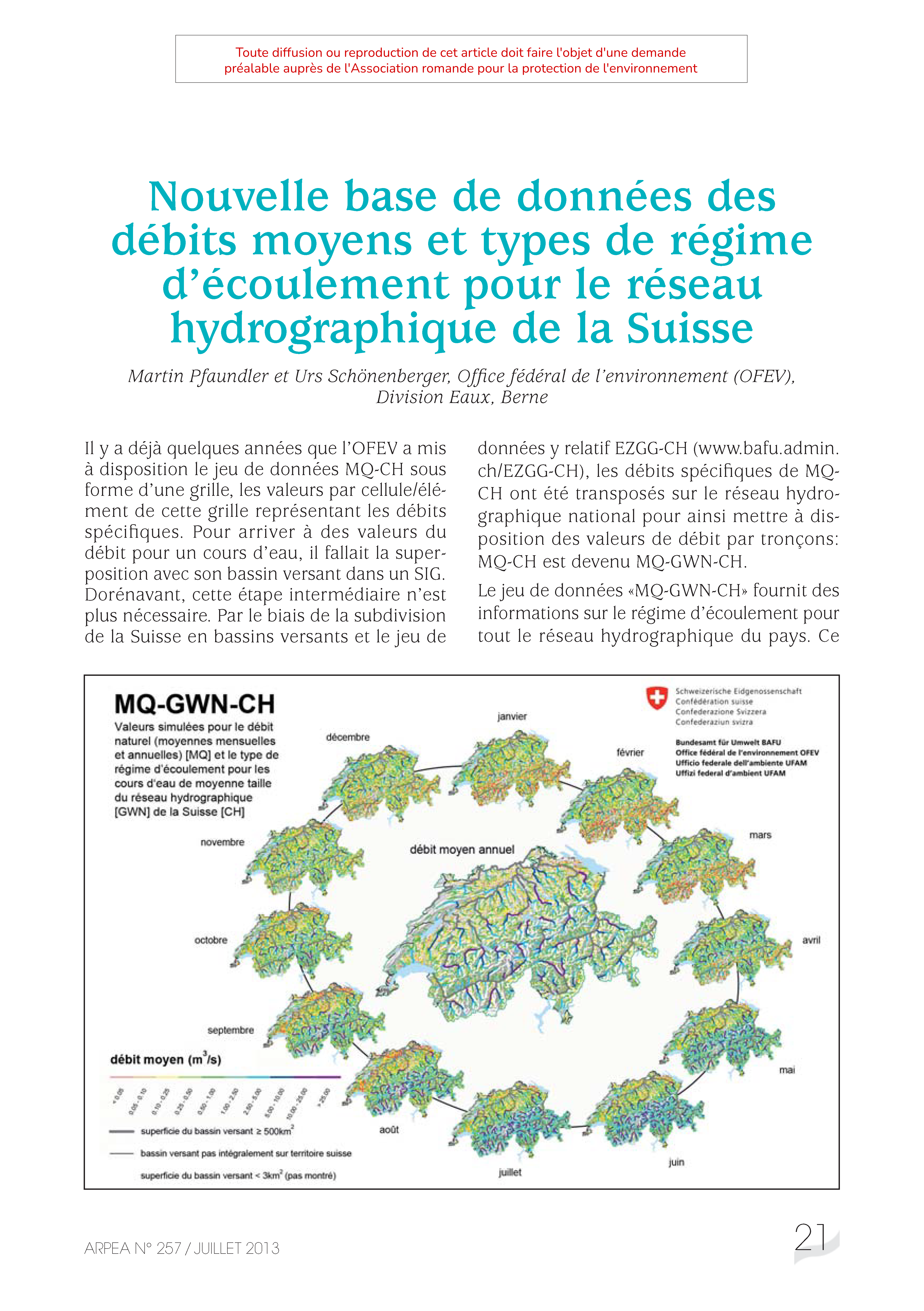 Nouvelle base de données des débits moyens et types de régime d’écoulement pour le réseau hydrographique de la Suisse