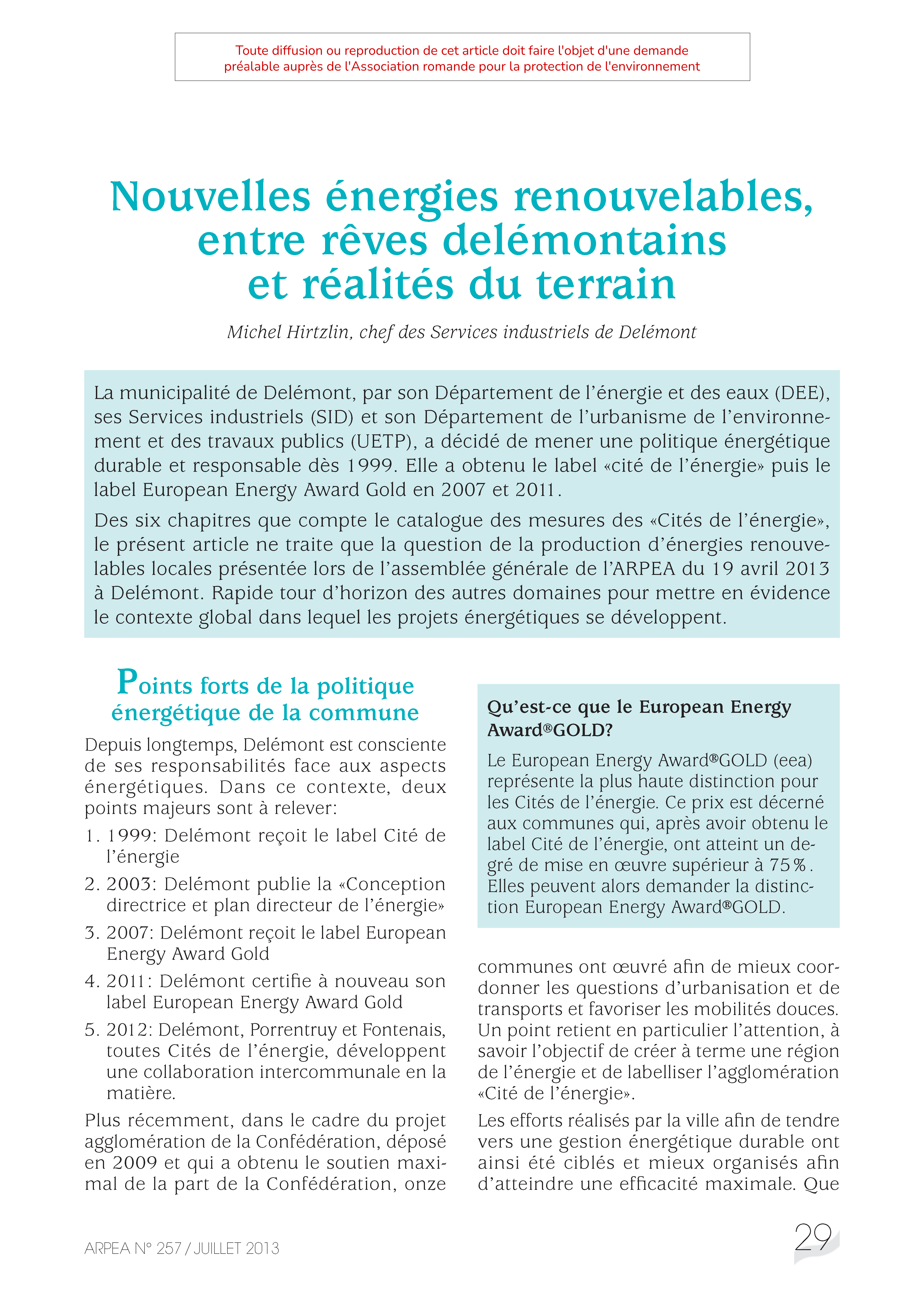 Nouvelles énergies renouvelables, entre rêves delémontains et réalités du terrain