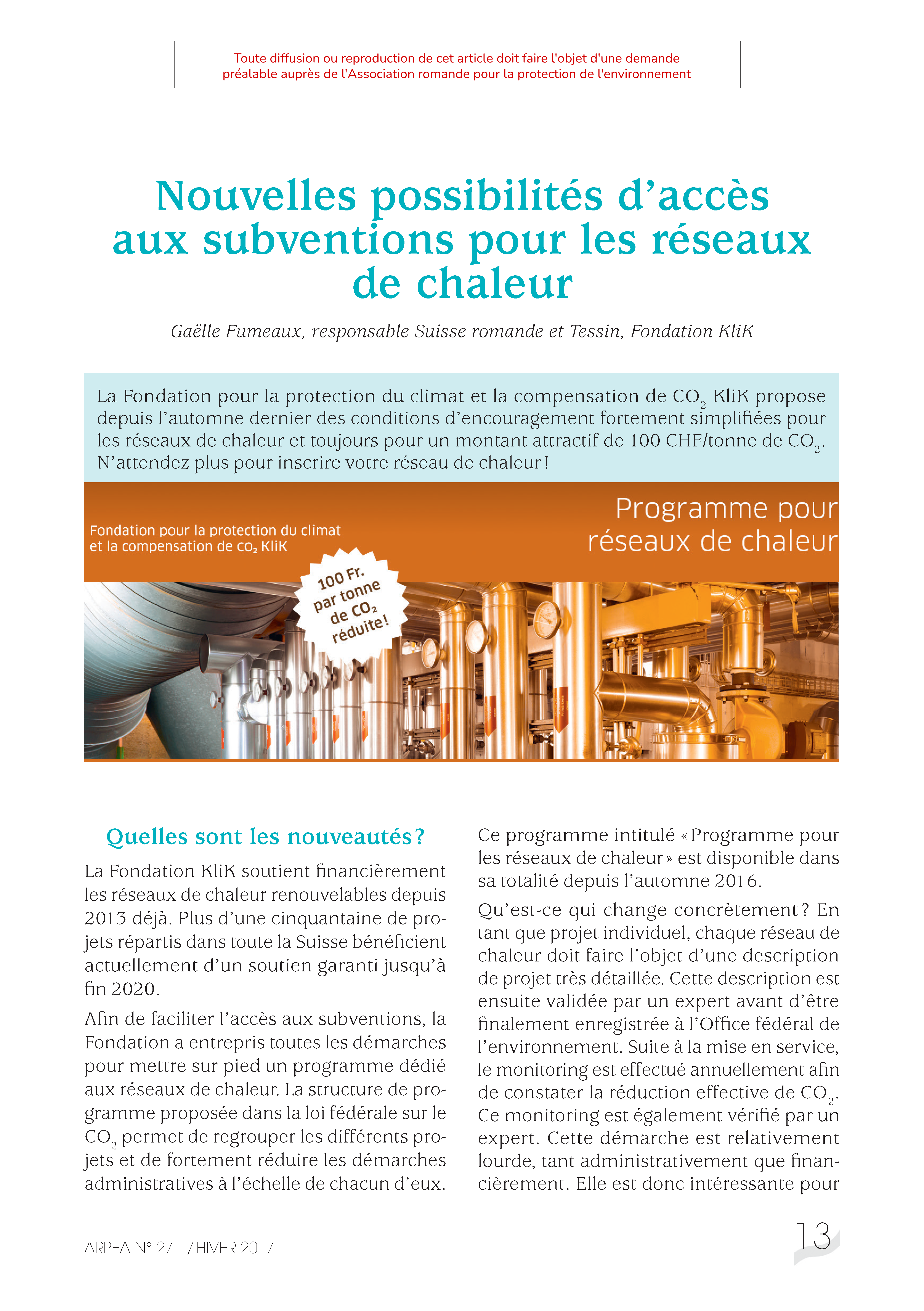 Nouvelles possibilités d’accès aux subventions pour les réseaux de chaleur