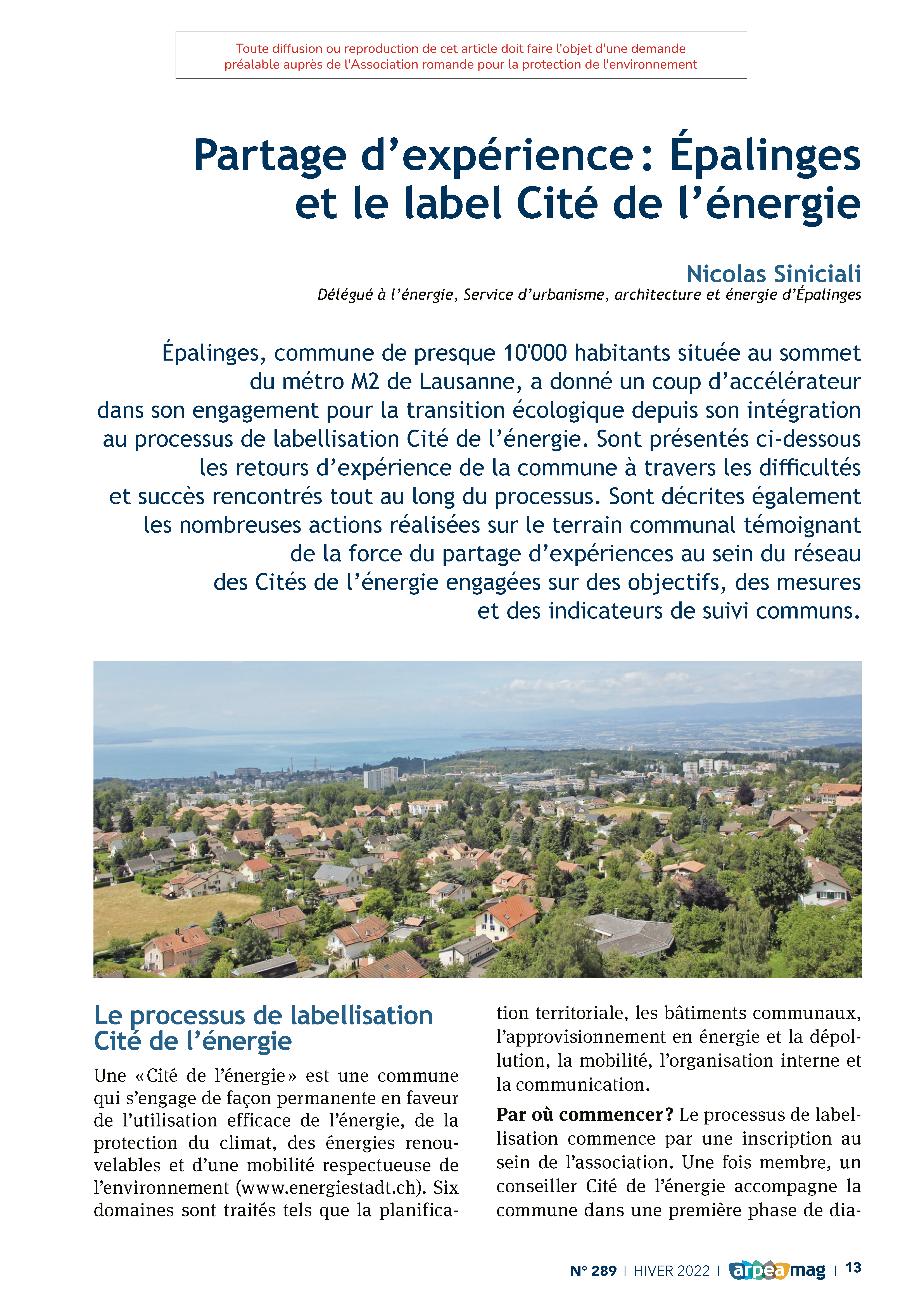 Partage d’expérience : Épalinges et le label Cité de l’énergie