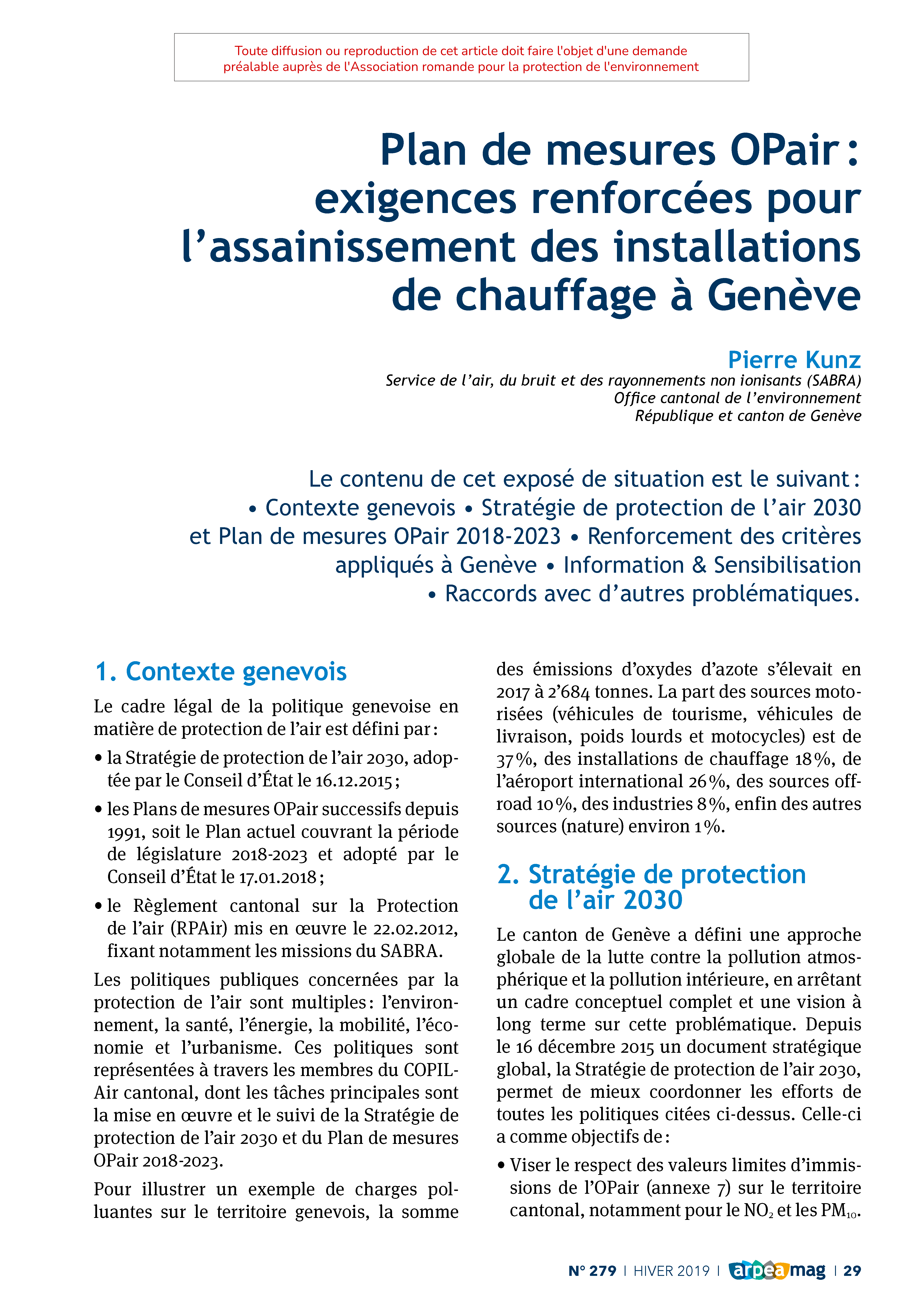 Plan de mesures OPair : exigences renforcées pour l’assainissement des installations de chauffage à Genève