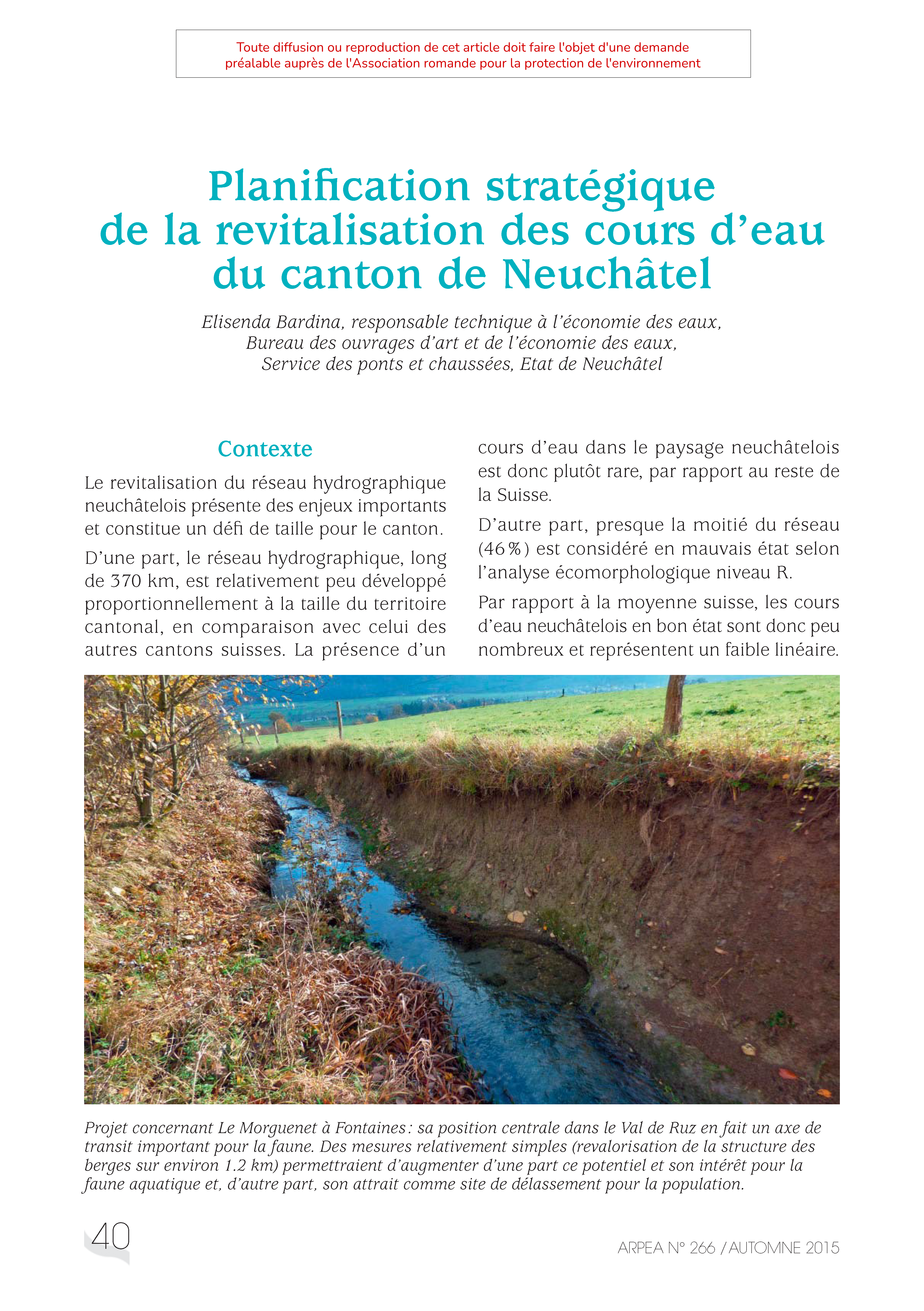 Planification stratégique de la revitalisation des cours d’eau du canton de Neuchâtel