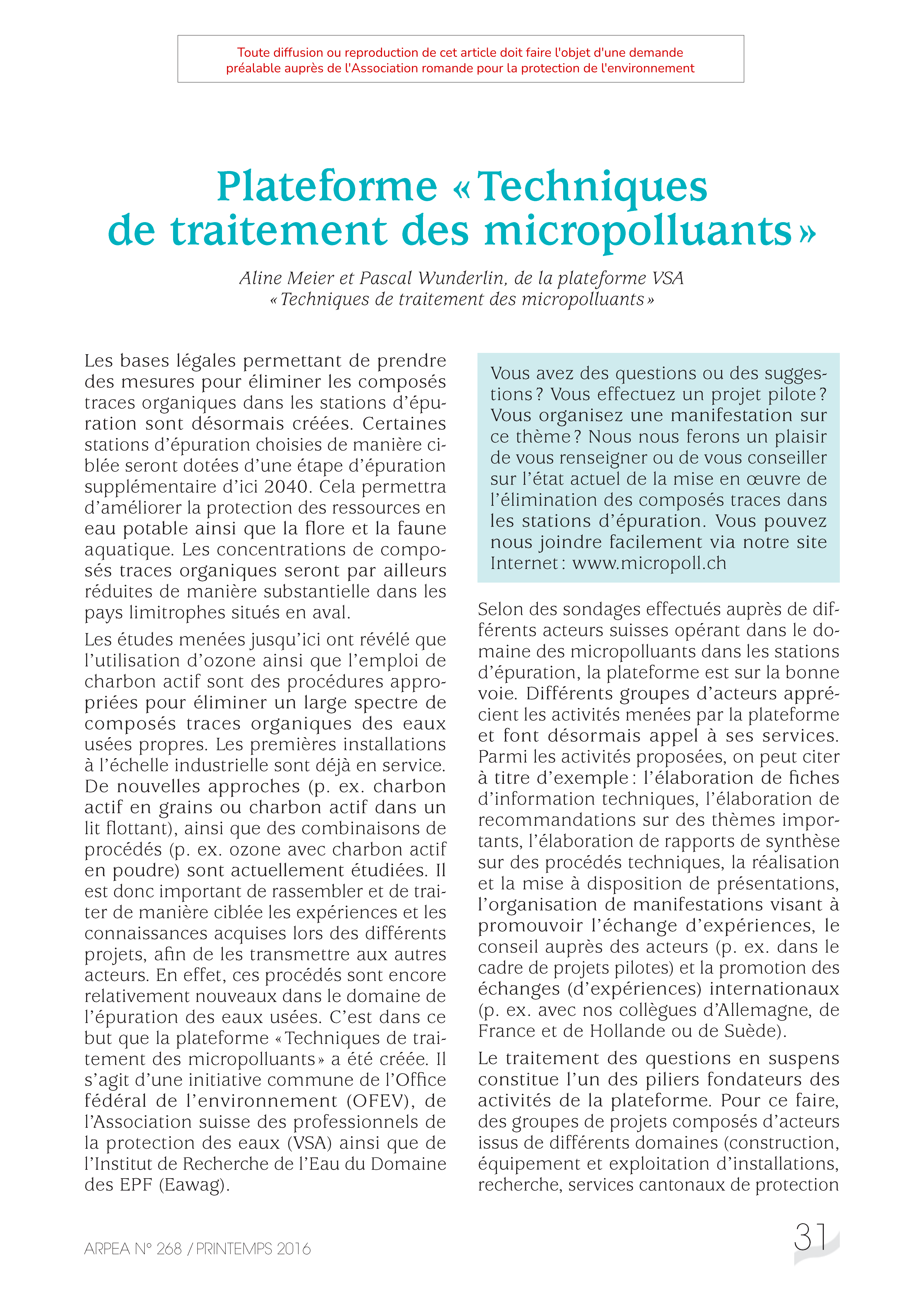 Plateforme « Techniques de traitement des micropolluants »