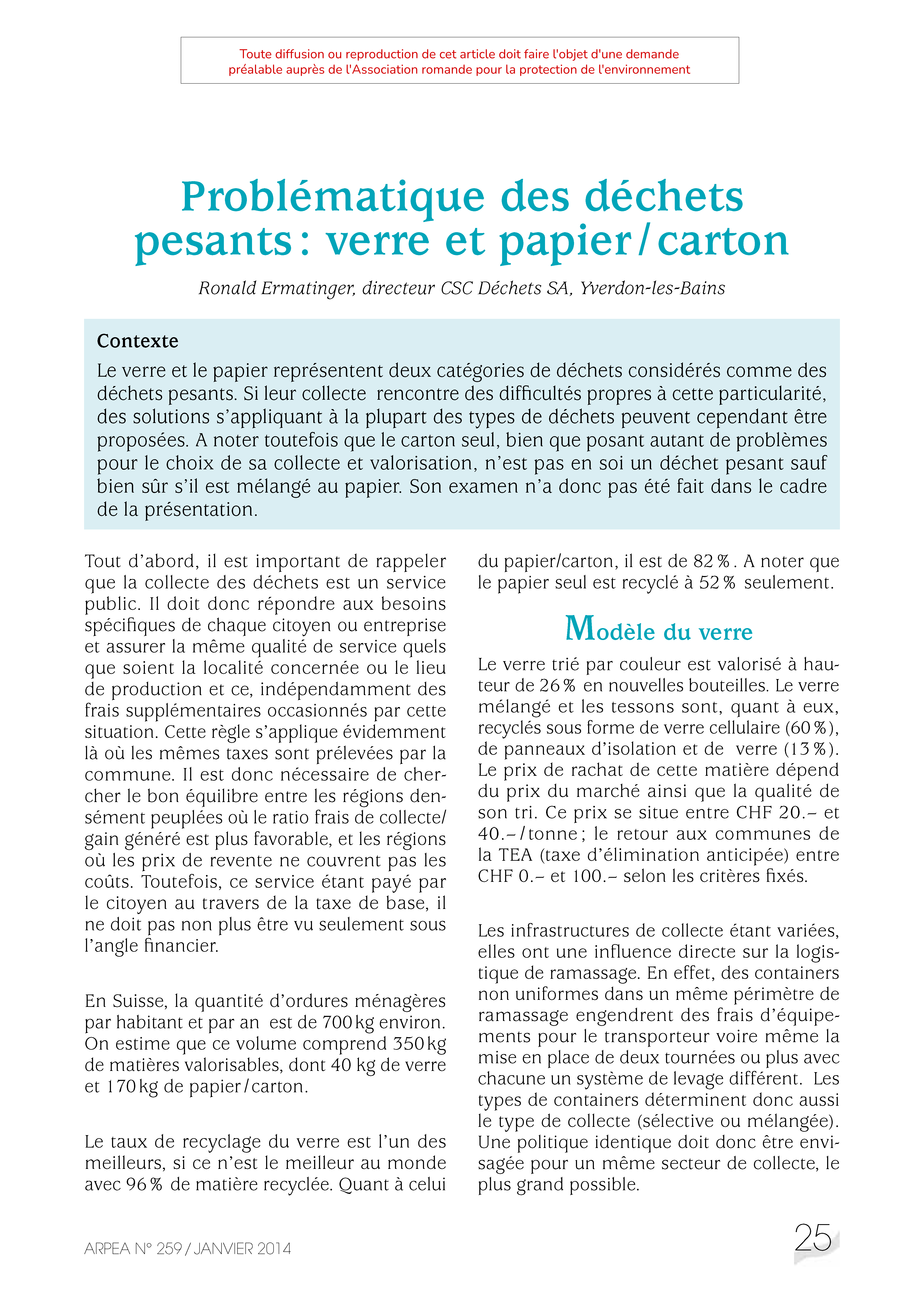 Problématique des déchets pesants : verre et papier / carton