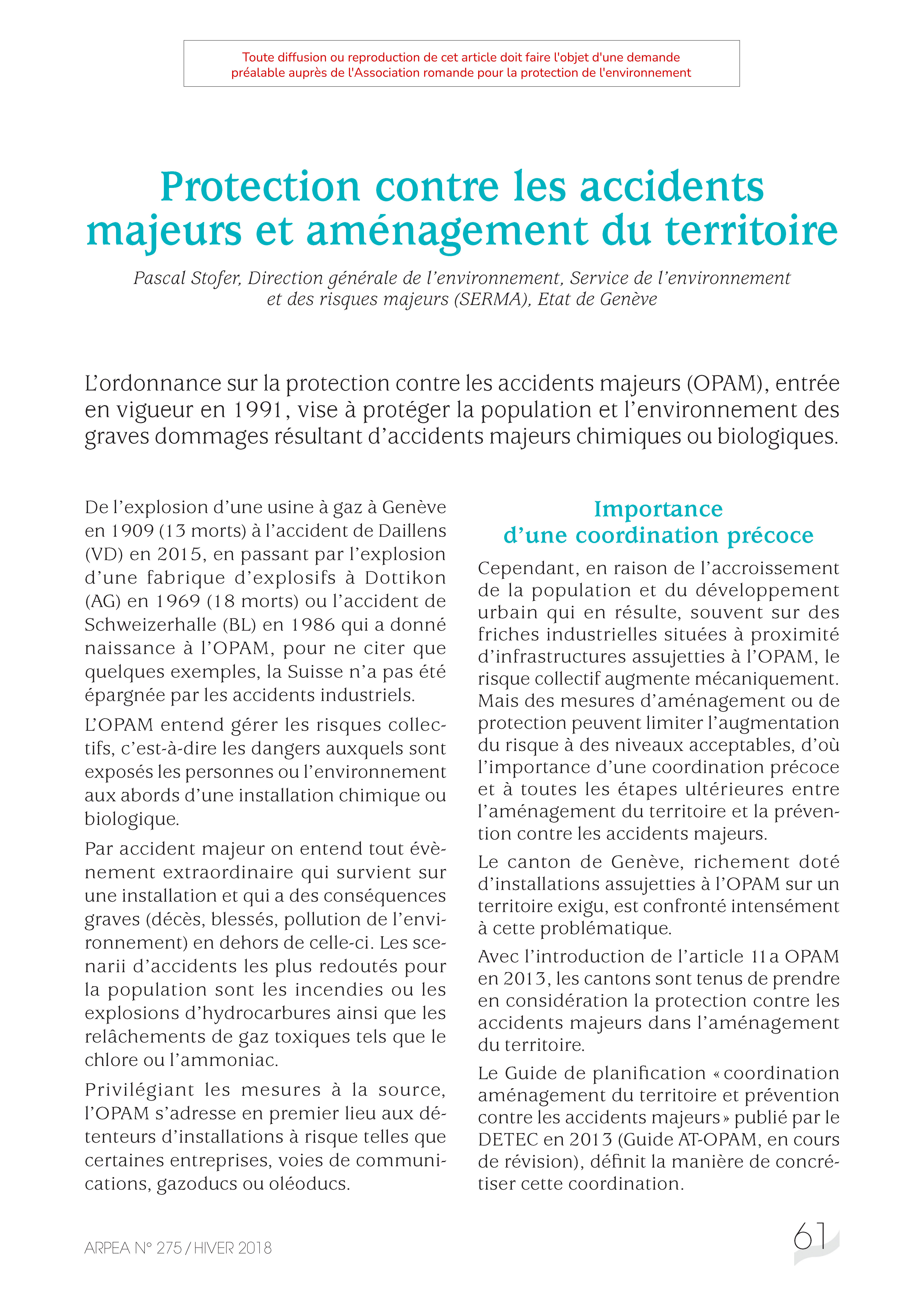 Protection contre les accidents majeurs et aménagement du territoire