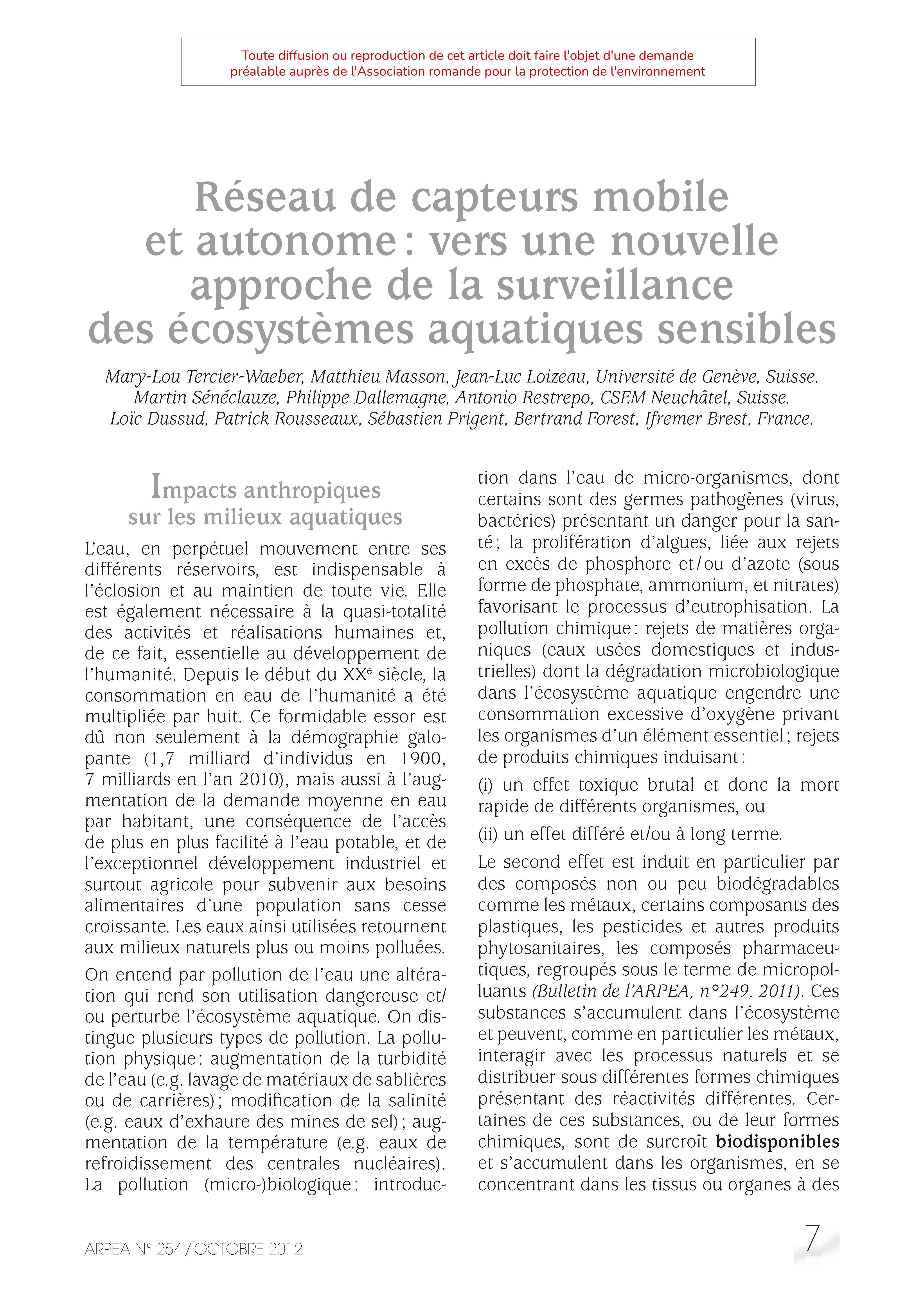 Réseau de capteurs mobile et autonome : vers une nouvelle approche de la surveillance des écosystèmes aquatiques sensibles