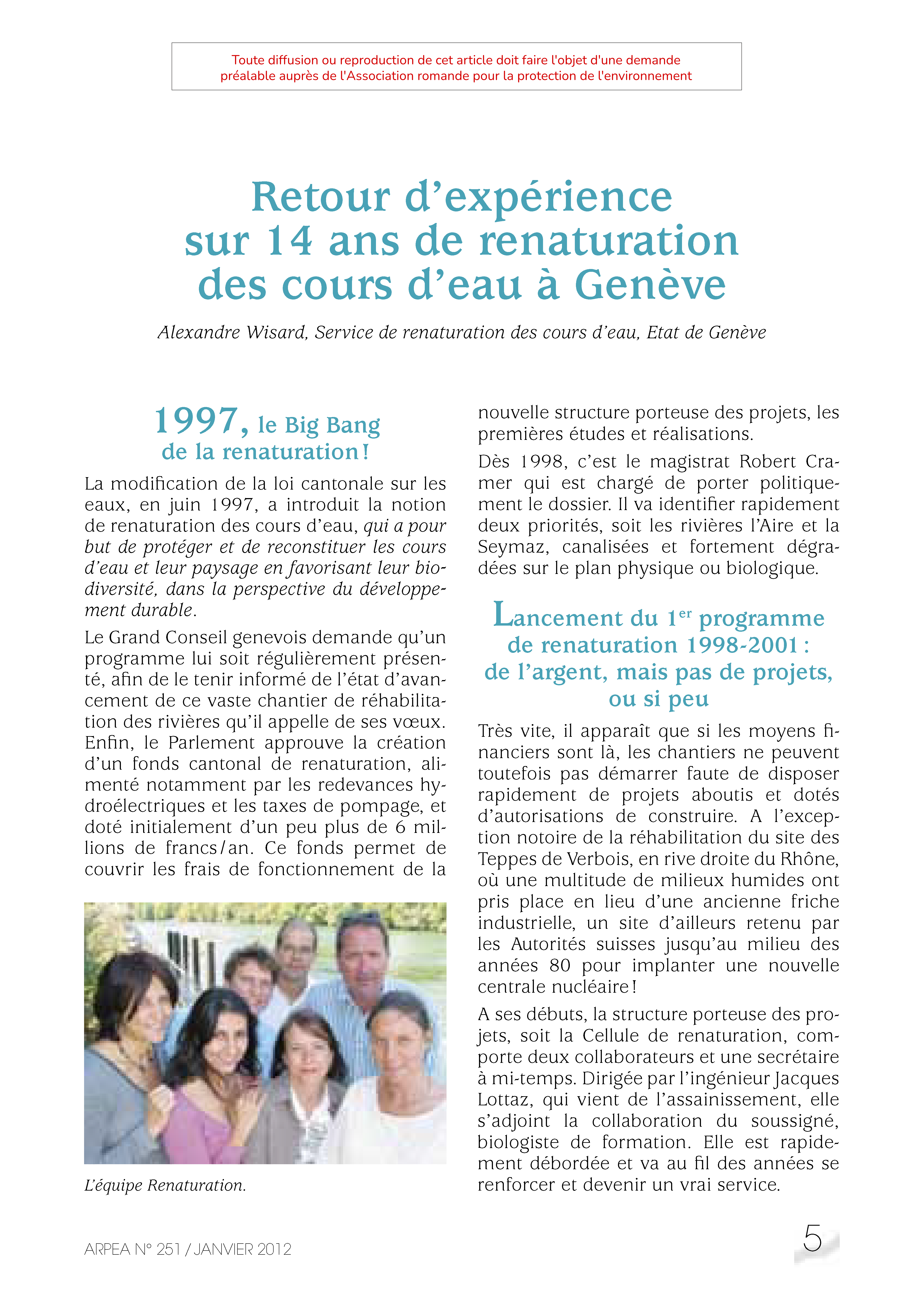 Retour d’expérience sur 14 ans de renaturation des cours d’eau à Genève
