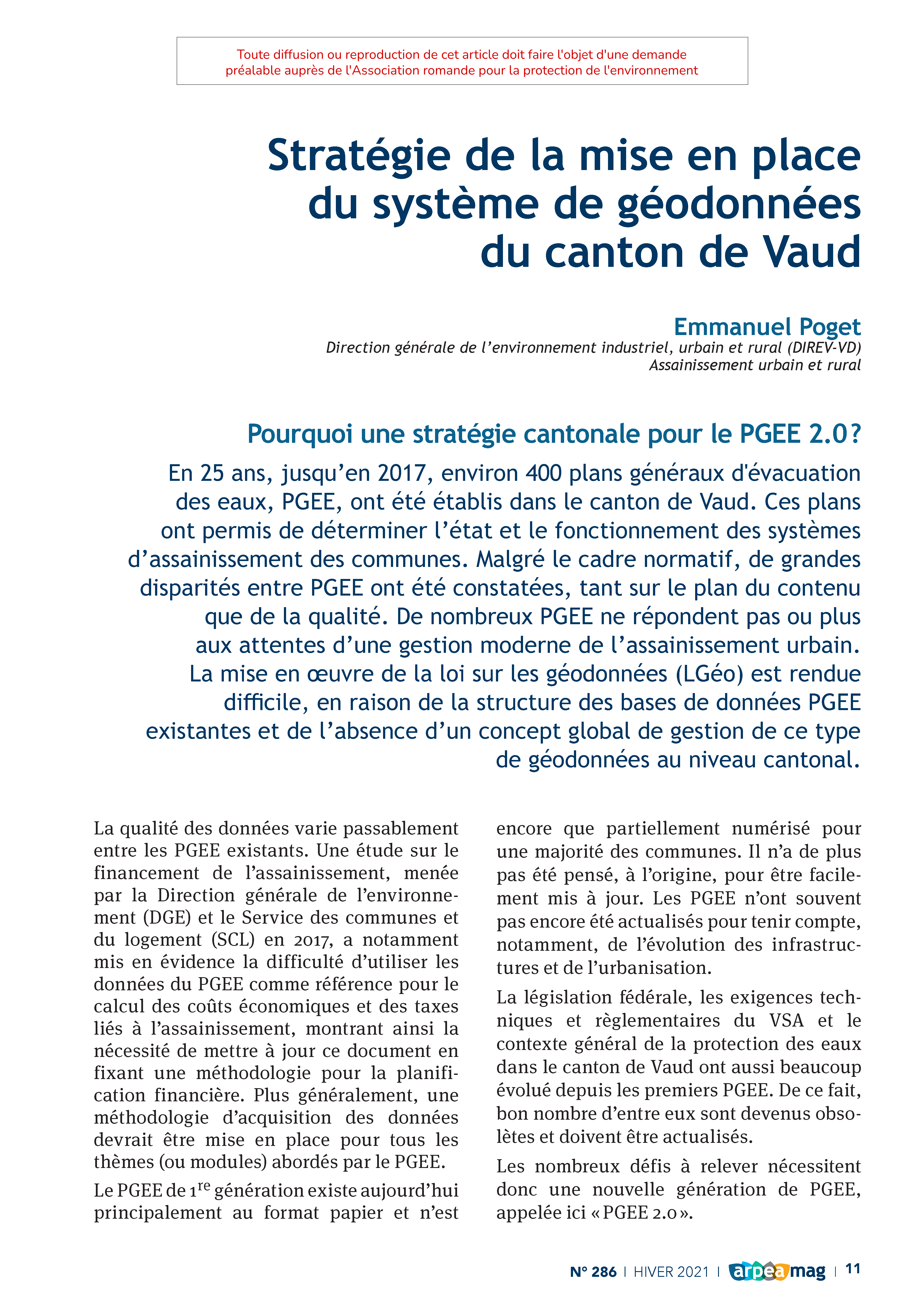 Stratégie de la mise en place du système de géodonnées du canton de Vaud