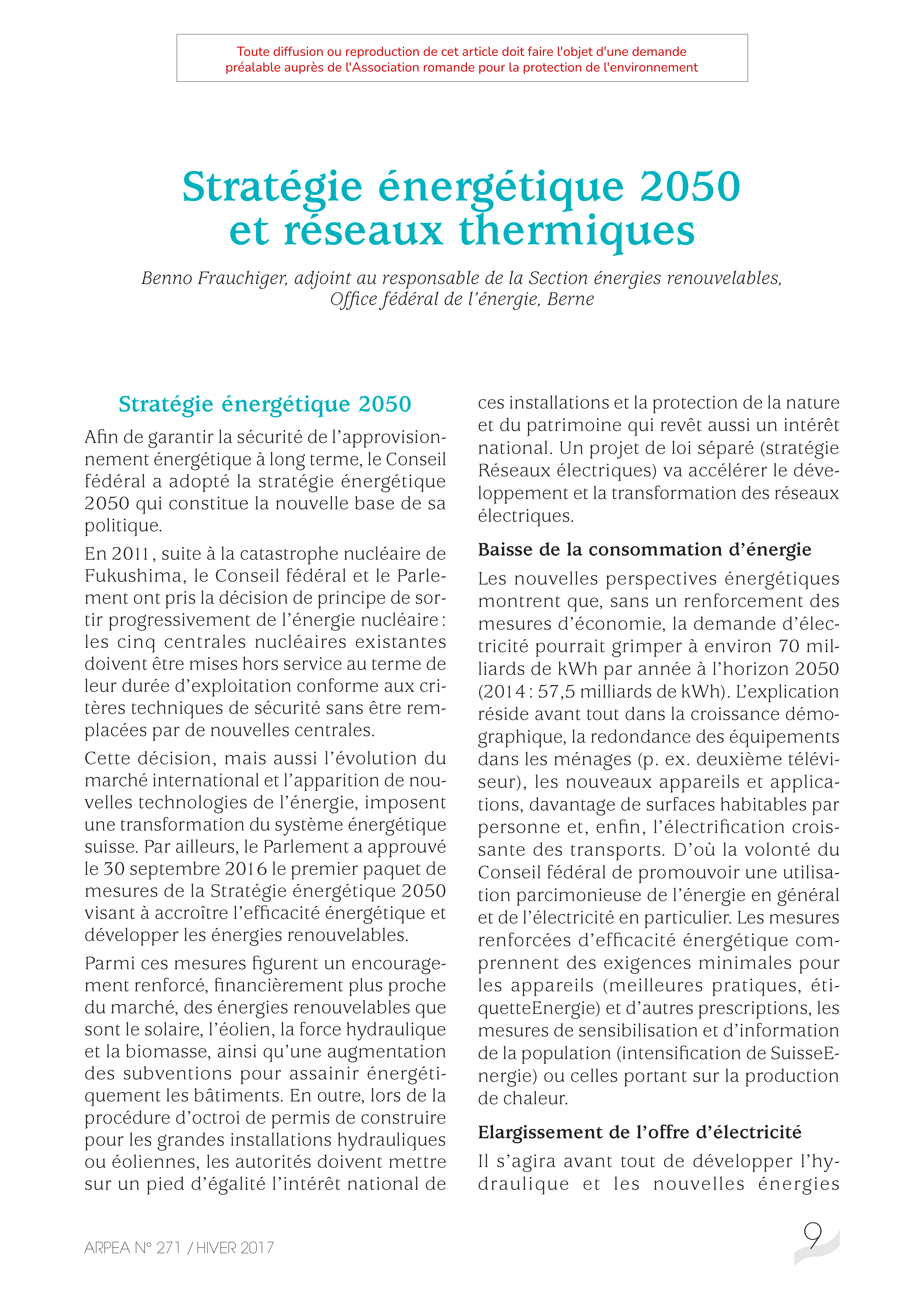 Stratégie énergétique 2050 et réseaux thermiques