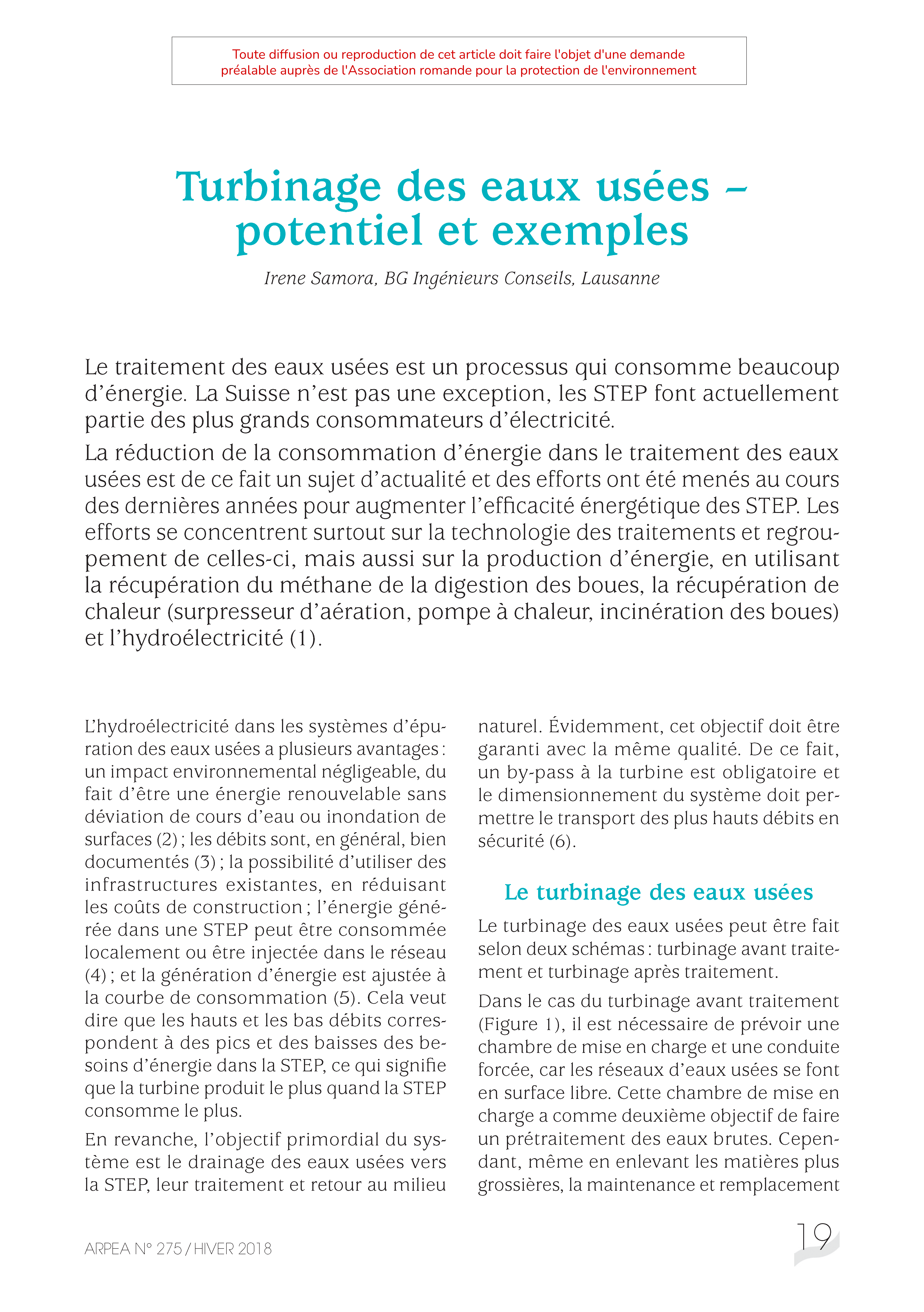 Turbinage des eaux usées – potentiel et exemples