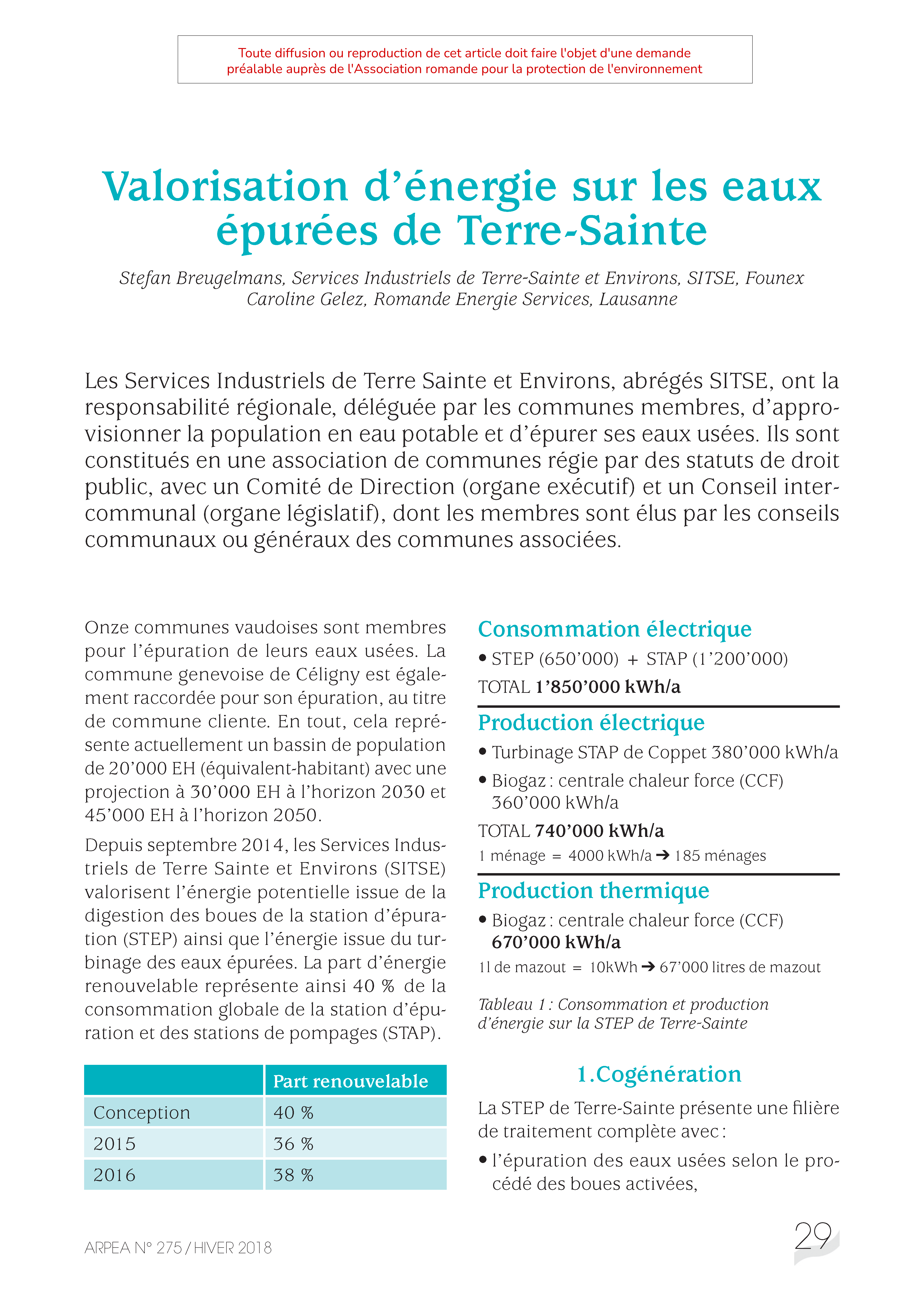Valorisation d’une énergie sur les eaux épurées de Terre – Sainte