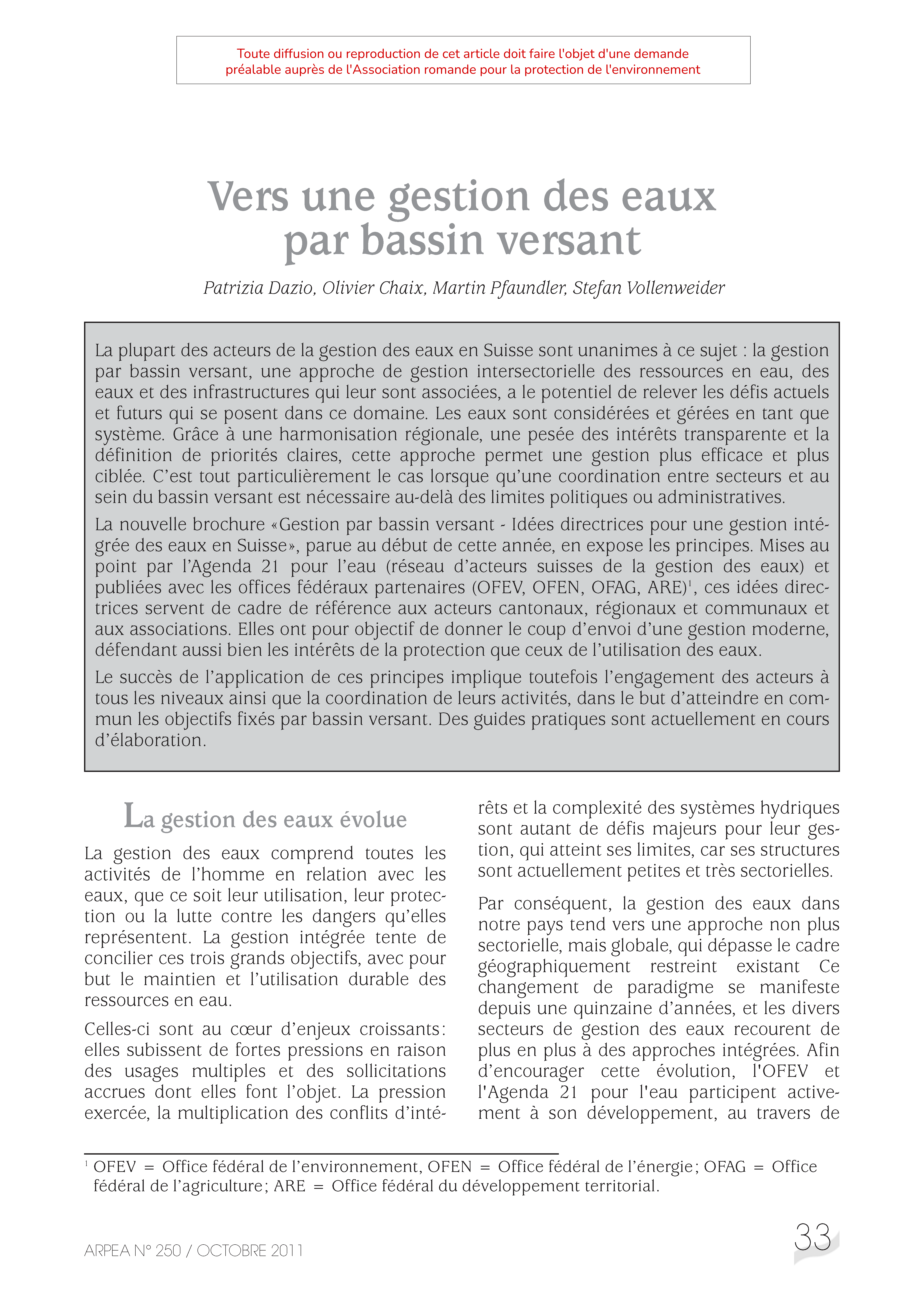 Vers une gestion des eaux par bassin versant
