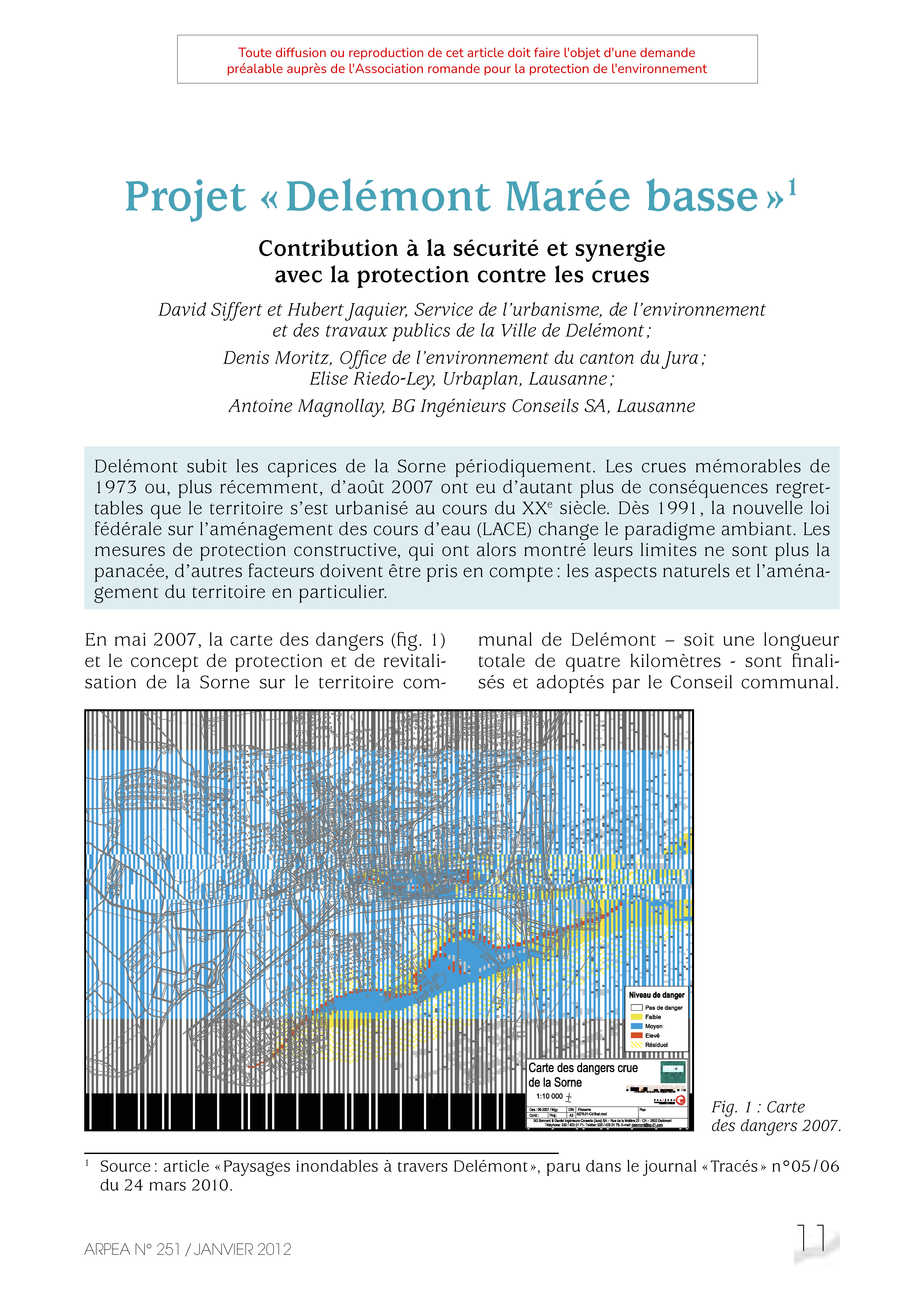 Projet « Delémont Marée basse » Contribution à la sécurité et synergie avec la protection contre les crues