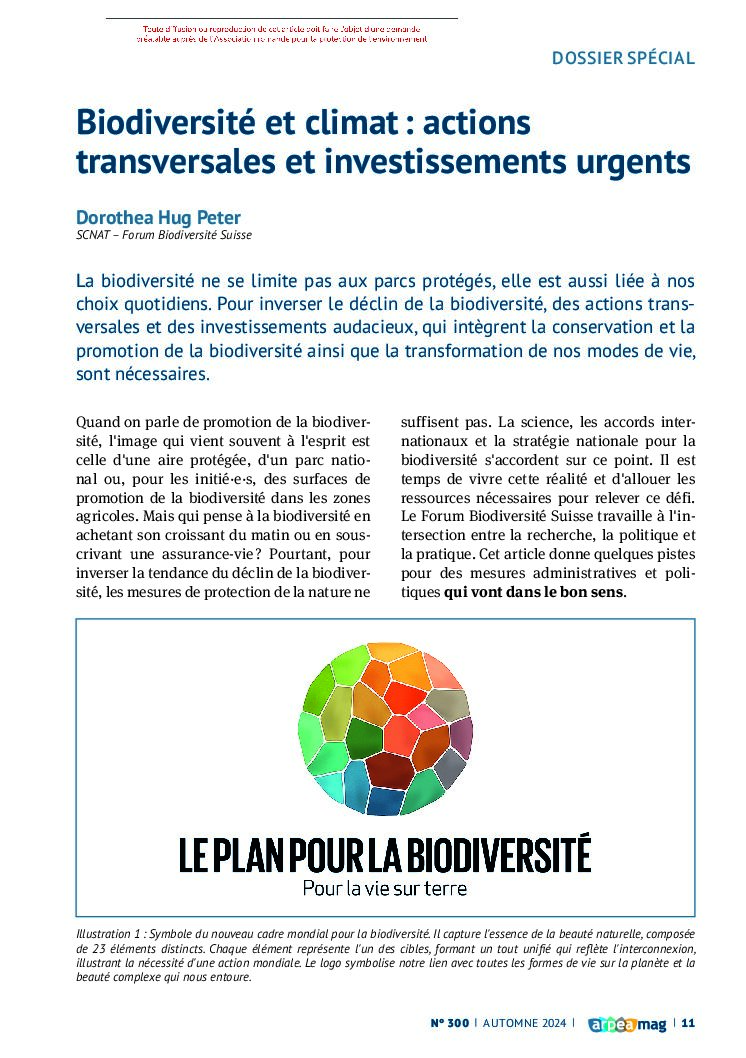 Biodiversité et climat : actions transversales et investissements urgents