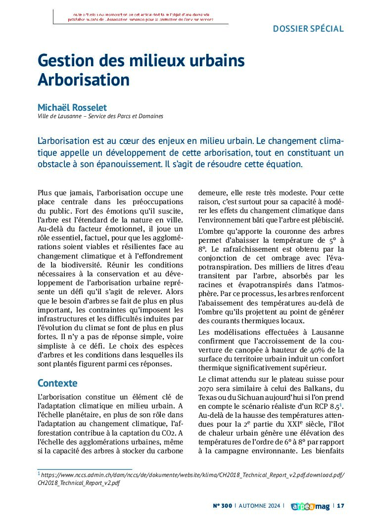 Gestion des milieux urbains Arborisation