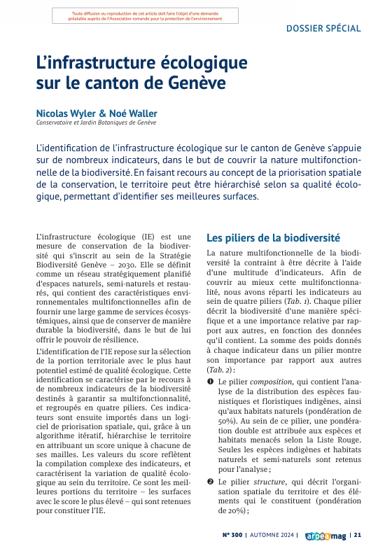 L’infrastructure écologique sur le canton de Genève