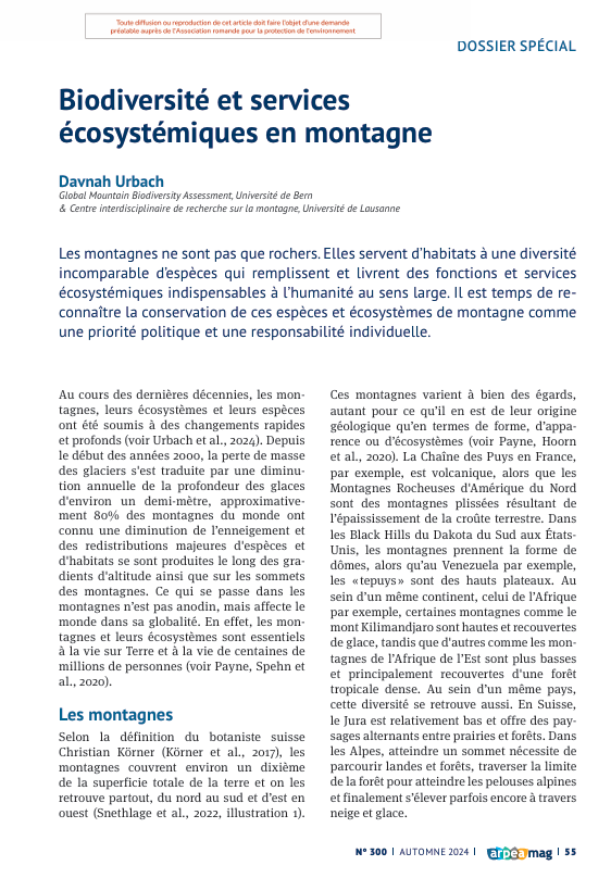 Biodiversité et services écosystémiques en montagne