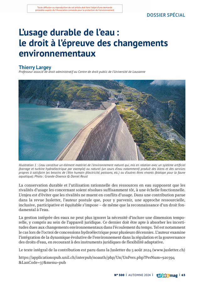 L’usage durable de l’eau : le droit à l’épreuve des changements environnementaux