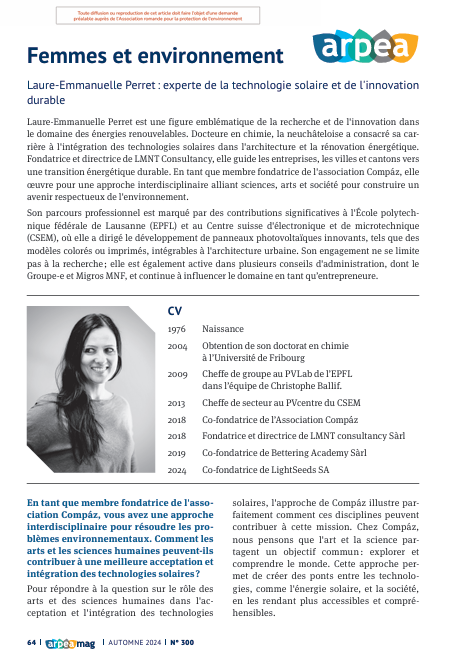 Femmes et environnement, Laure-Emmanuelle Perret : experte de la technologie solaire er de l’innovation durable